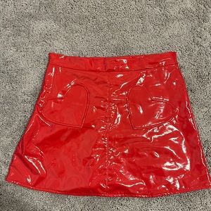 Red Faux Leather Mini Skirt with heart pockets